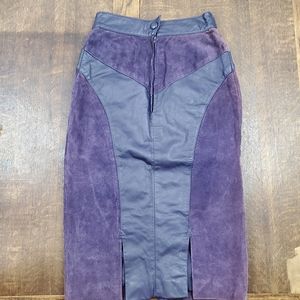 VINTAGE Bermans | purple 100% genuine leather & suede pencil skirt
